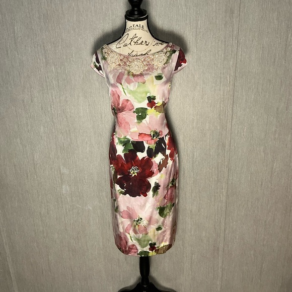 St. John Floral Midi Dress in Pink and Green Size 6 - Picture 1 of 11